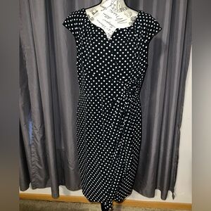 Adrianna Papell Black and White Polka Dot Faux Sheath Dress/Size 14